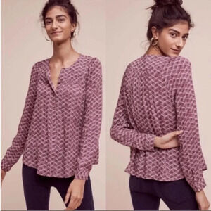 Anthropologie Maeve Orli Purple Printed Button Down Blouse